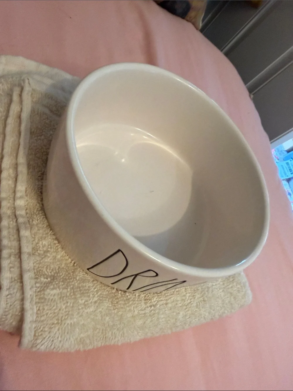 Rae Dunn White Ceramic Pet Bowl with Black 'DRINK UP' Lettering